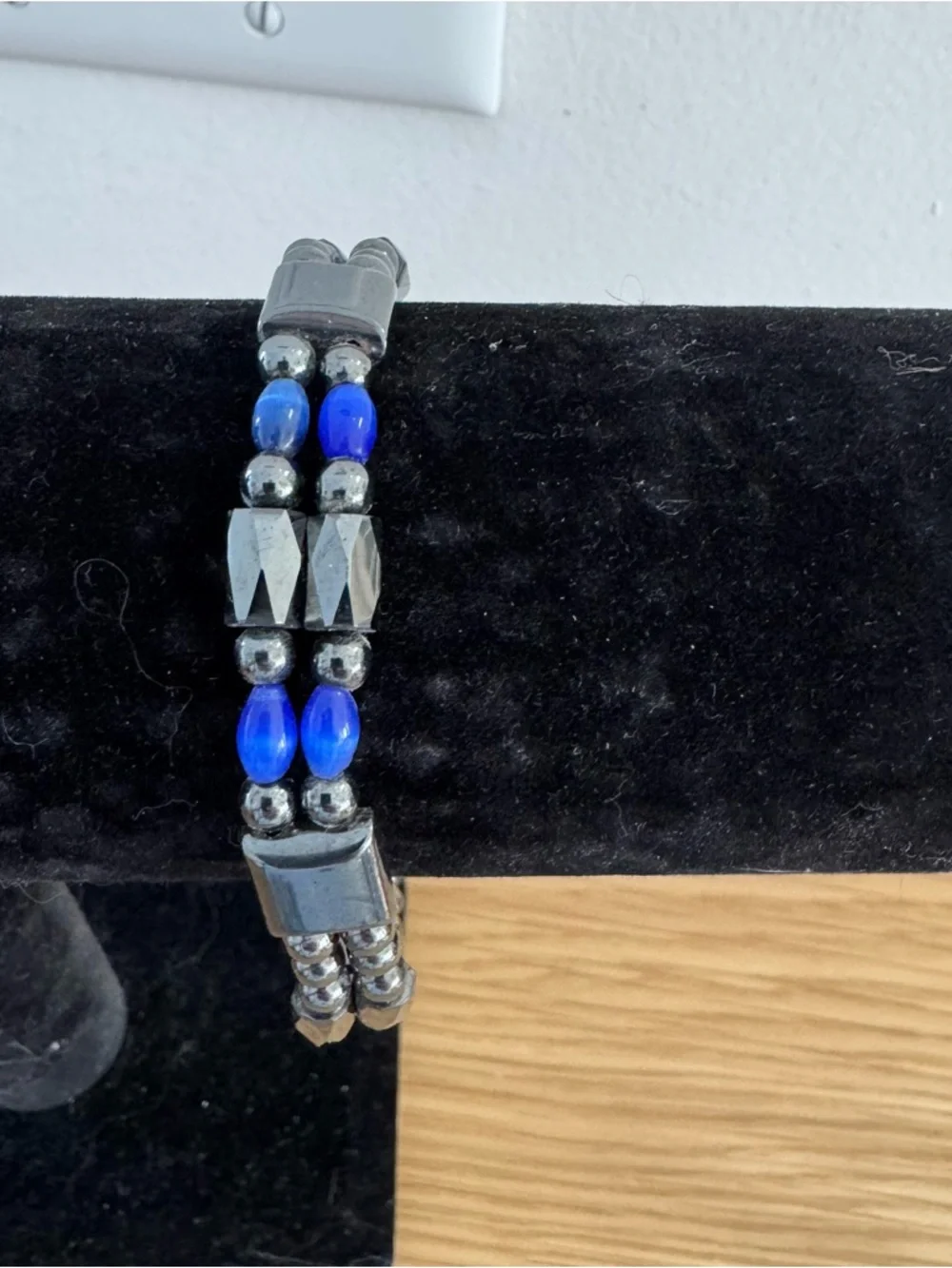 Hematite and Blue Bead Magnet Bracelet - Picture 1 of 4